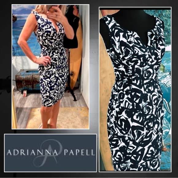 💙ADRIANNA PAPELL, Gorgeous Split Neck Watercolor Floral Sheath Dress, Like New - Picture 2 of 16